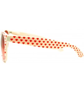 Wayfarer Retro Womens Spring Hinge Temple Heart Pattern Print Horned Sunglasses - White / Red - C911EMJBOYX $18.99