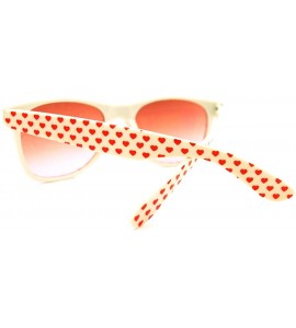 Wayfarer Retro Womens Spring Hinge Temple Heart Pattern Print Horned Sunglasses - White / Red - C911EMJBOYX $18.99