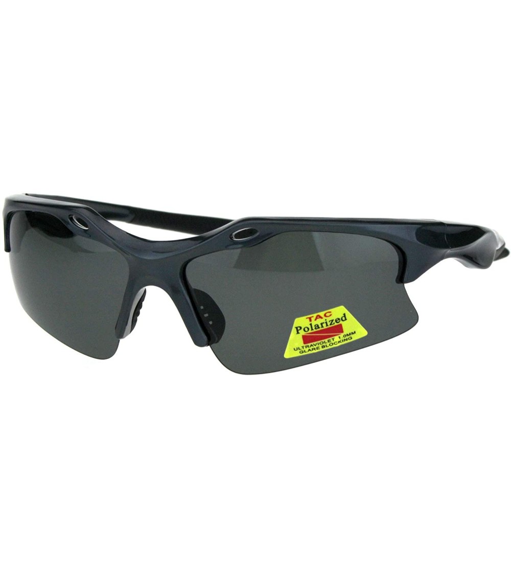 Sport Mens 1.0MM TAC Polarized Lens Aerodynamic Baseball Half Rim Sunglasses - Grey Black - C718HGLX887 $23.80