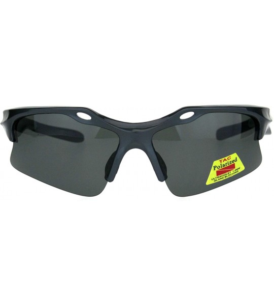 Sport Mens 1.0MM TAC Polarized Lens Aerodynamic Baseball Half Rim Sunglasses - Grey Black - C718HGLX887 $23.80