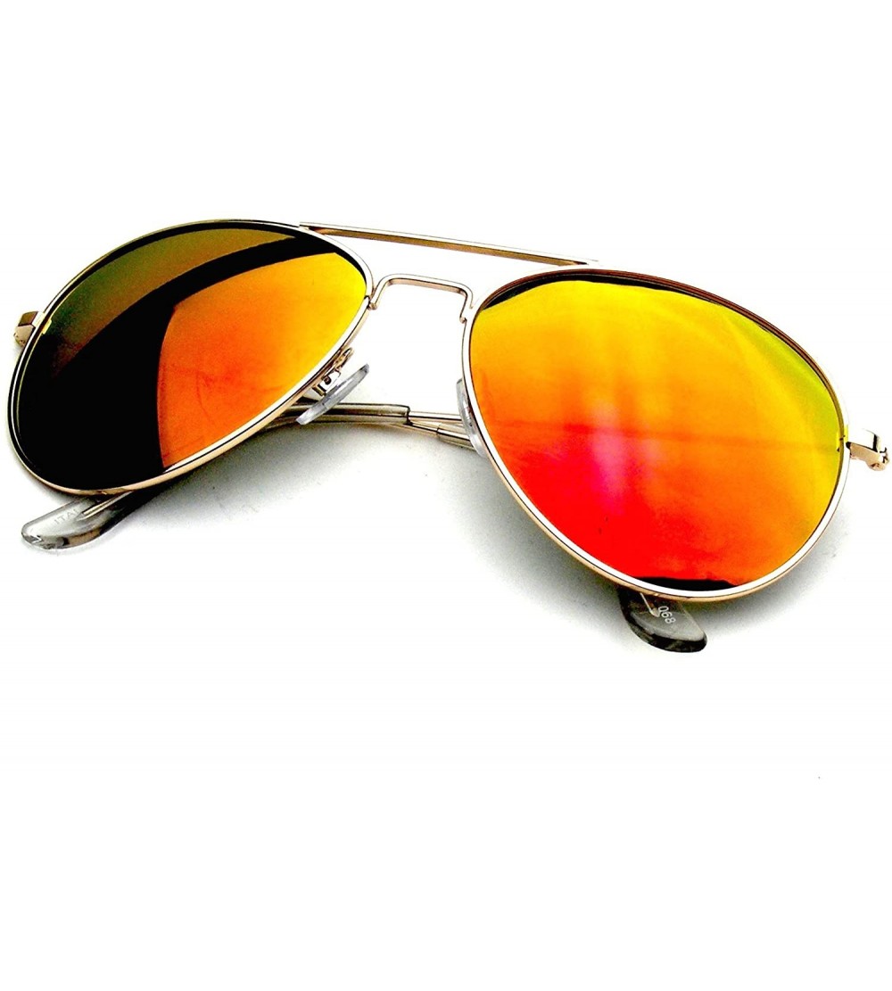 Aviator Premium Classic Metal Frame Reflective Mirror Lens Aviator Sunglasses - Gold Red Fire - C511JRX2UOH $18.84
