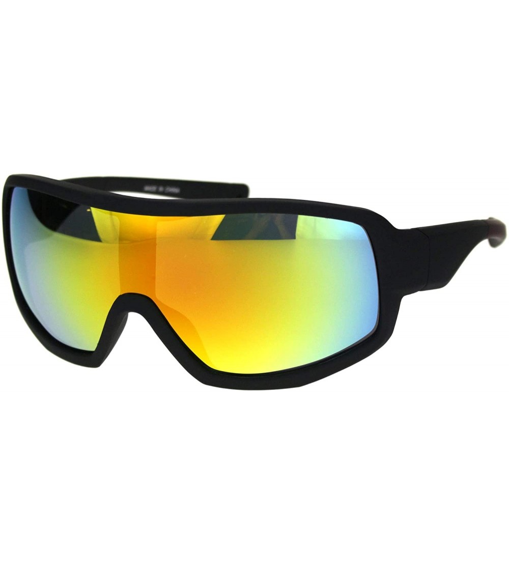 Shield Mens Oversize Biker Racer Shield Flat Top Warp Plastic Sunglasses - Black Red Orange Oil Slick Mirror - CX18OW7CD7W $1...
