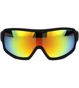 Shield Mens Oversize Biker Racer Shield Flat Top Warp Plastic Sunglasses - Black Red Orange Oil Slick Mirror - CX18OW7CD7W $1...