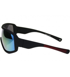 Shield Mens Oversize Biker Racer Shield Flat Top Warp Plastic Sunglasses - Black Red Orange Oil Slick Mirror - CX18OW7CD7W $1...