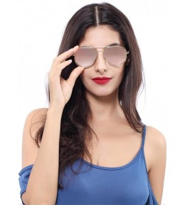 Cat Eye Polarized Aviator Sunglasses for Women Reflective Lens Mirrored Eyeglasses Metal Frame - Rose Gold - CH12MFNMMW5 $22.80