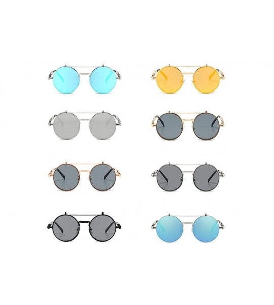 Round New Fashion Eyewear Casual Round Shape Flip Cover Sunglasses Sunglasses - Black Black Gray - C419036DOZS $43.19