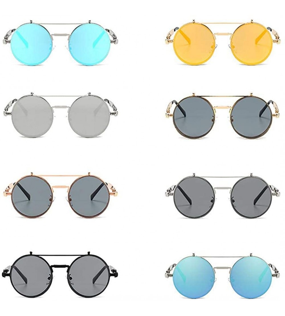 Round New Fashion Eyewear Casual Round Shape Flip Cover Sunglasses Sunglasses - Black Black Gray - C419036DOZS $43.19