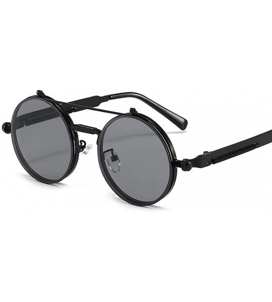 Round New Fashion Eyewear Casual Round Shape Flip Cover Sunglasses Sunglasses - Black Black Gray - C419036DOZS $43.19