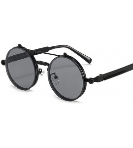 Round New Fashion Eyewear Casual Round Shape Flip Cover Sunglasses Sunglasses - Black Black Gray - C419036DOZS $43.19