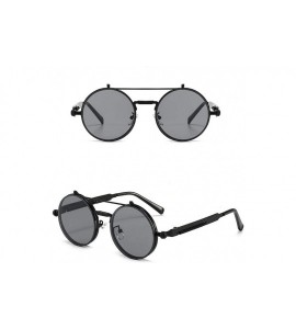 Round New Fashion Eyewear Casual Round Shape Flip Cover Sunglasses Sunglasses - Black Black Gray - C419036DOZS $43.19