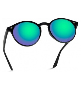 Cat Eye Classic Small Round Retro Sunglasses - Black Frame / Mirror Green - C412GO6DB5L $32.59