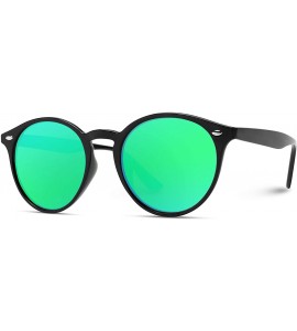 Cat Eye Classic Small Round Retro Sunglasses - Black Frame / Mirror Green - C412GO6DB5L $32.59