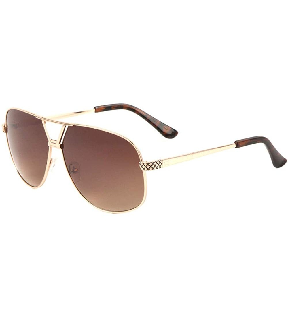 Round Square V Shape Bridge Crossed Line Temple Pattern Modern Round Aviator Sunglasses - Brown Demi - C9190K34QNI $27.15