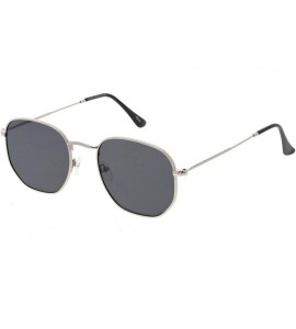 Round Large Slim Metal Arms Neutral Colored Flat Lens Hexagonal Sunglasses 54mm - Silver / Smoke - CR188CLI9DU $19.59