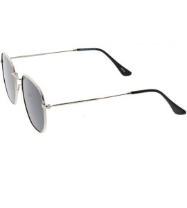 Round Large Slim Metal Arms Neutral Colored Flat Lens Hexagonal Sunglasses 54mm - Silver / Smoke - CR188CLI9DU $19.59