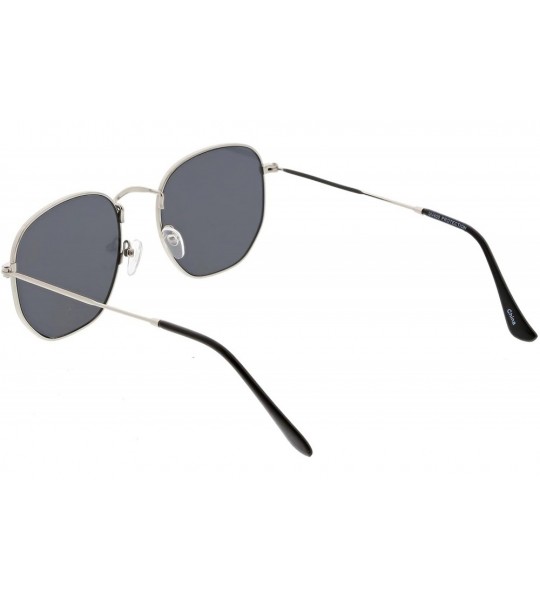 Round Large Slim Metal Arms Neutral Colored Flat Lens Hexagonal Sunglasses 54mm - Silver / Smoke - CR188CLI9DU $19.59