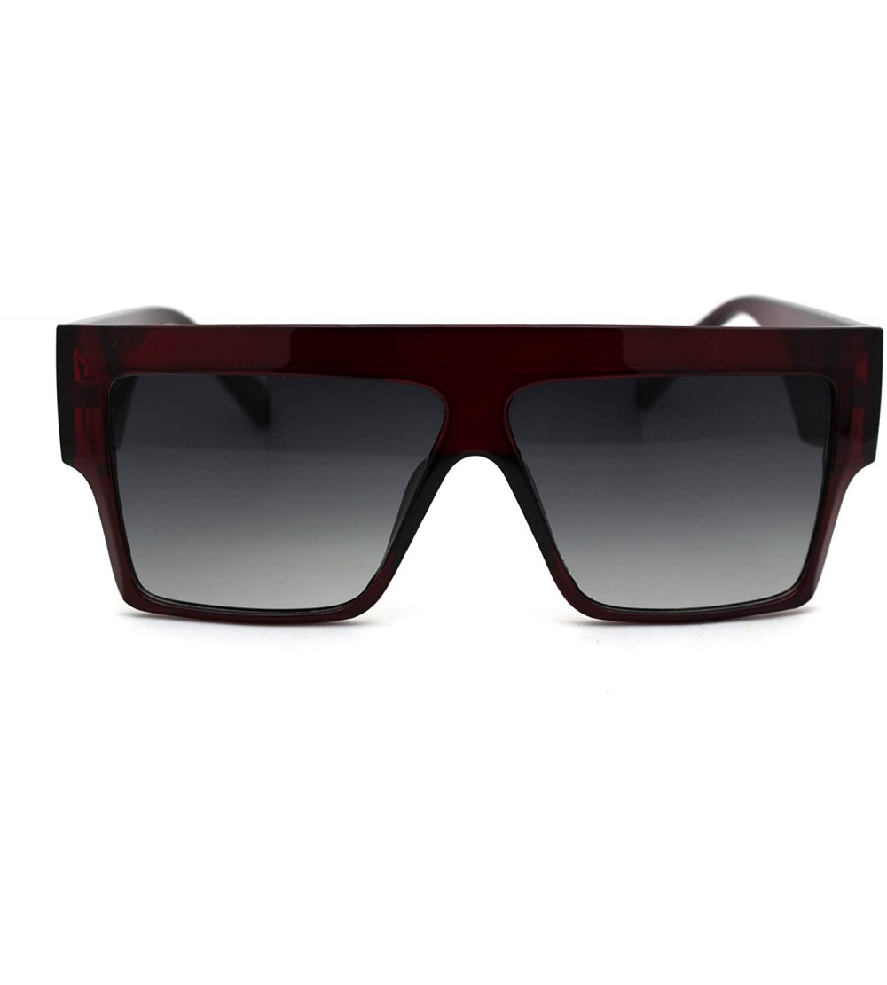Rectangular Thick Plastic Mobster Flat Top Hipster Sunglasses - Burgundy Green - CO18YZKCLNT $19.42