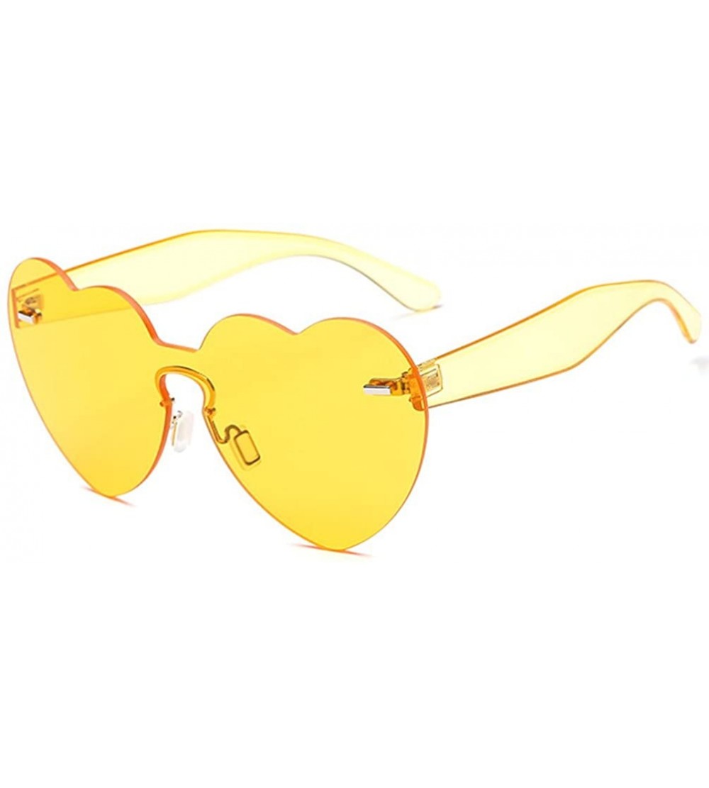 Oversized Heart Sunglasses for Women Oversized Rimless One Piece Clear Colored Sunglasses - Yellow - CJ180CE62ZK $18.40