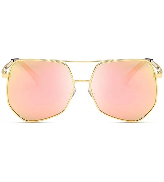 Goggle Polygon Sunglasses Delicate Metal Frame for Men Women UV 400 Protection - Gold Frame_pink Lens - CB18WDDNC2W $23.74