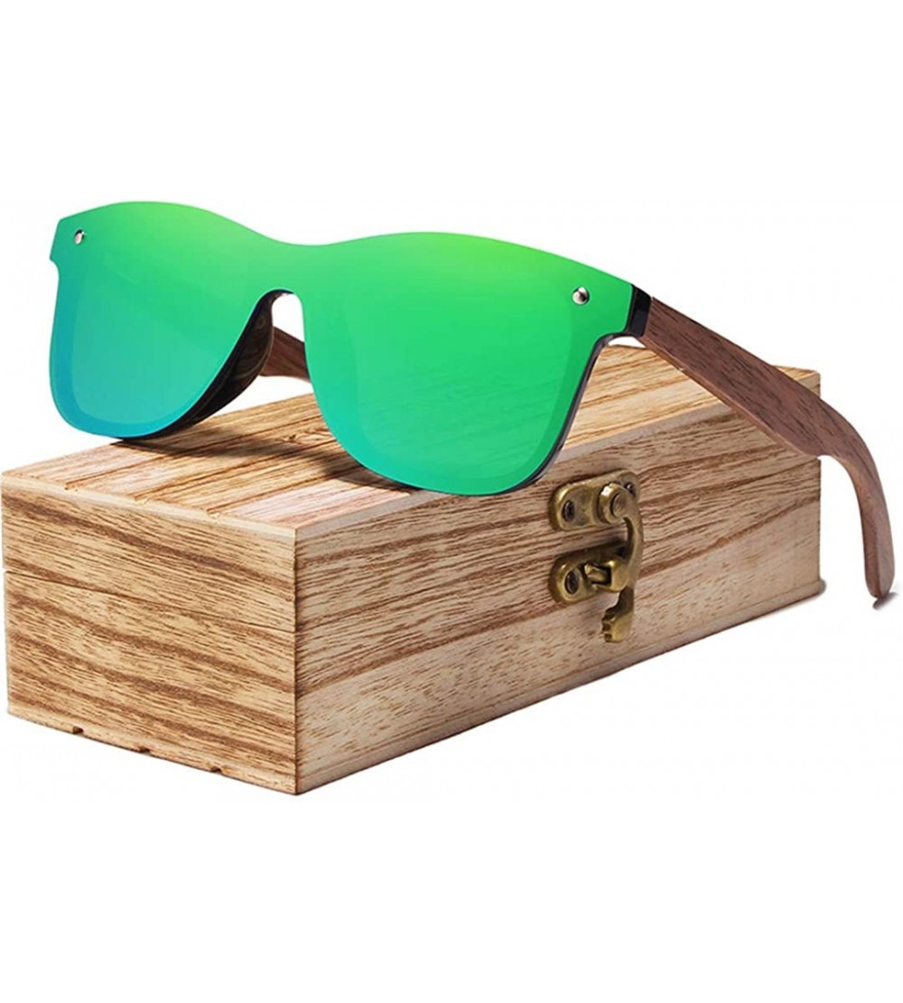 Goggle Mens Sunglasses Polarized Walnut Wood Mirror Lens Sun Glasses Women - Green Walnut Wood - CC194O3SRW0 $59.81