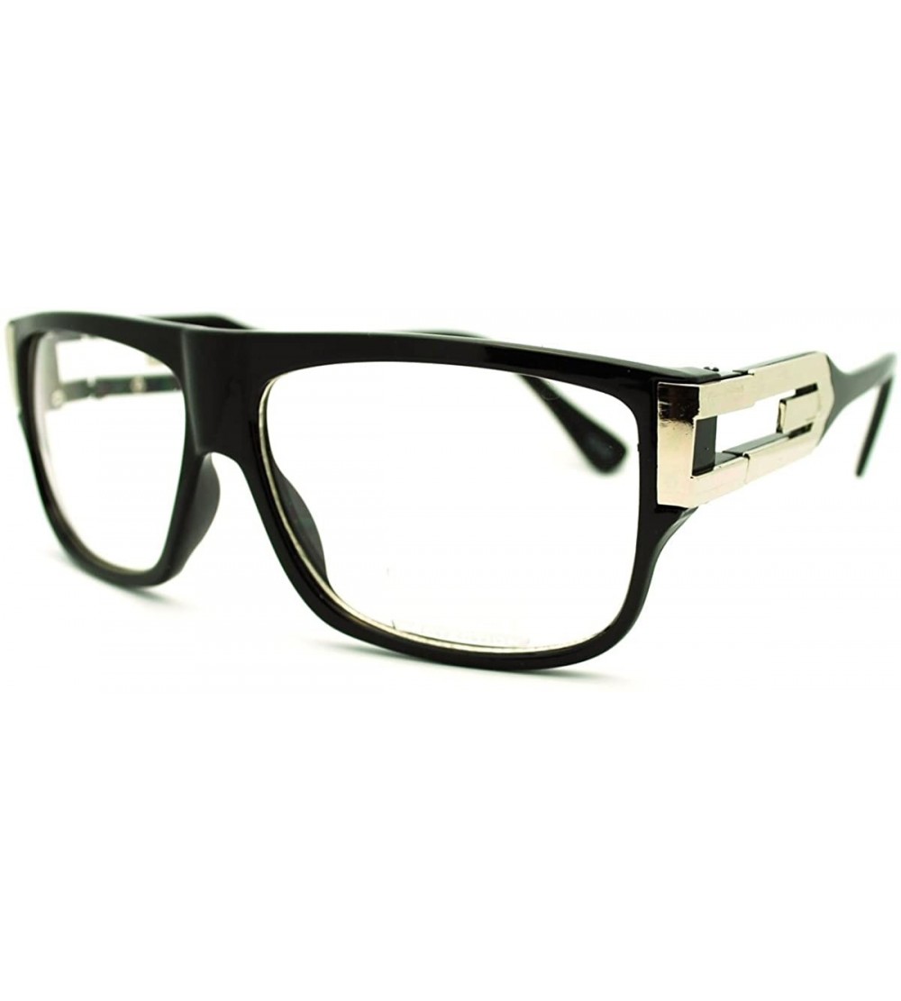 Rectangular Square Rectangular Clear Lens Glasses Flat Top Metal Plated Frame - Black Silver - CX11EDAWI59 $18.68