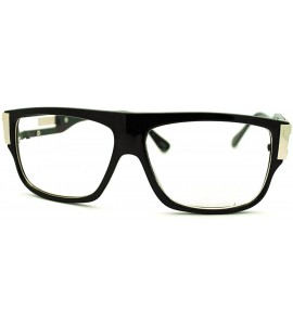 Rectangular Square Rectangular Clear Lens Glasses Flat Top Metal Plated Frame - Black Silver - CX11EDAWI59 $18.68