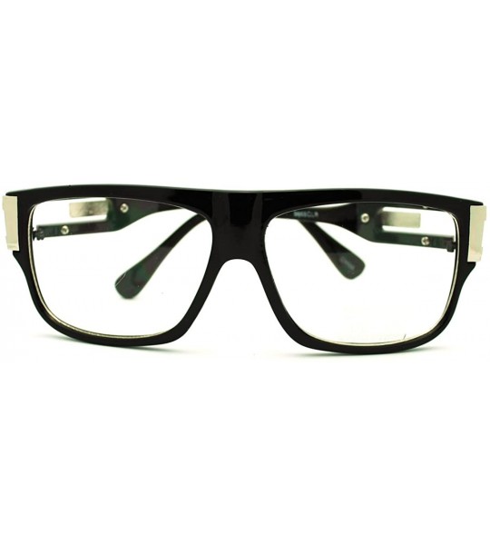 Rectangular Square Rectangular Clear Lens Glasses Flat Top Metal Plated Frame - Black Silver - CX11EDAWI59 $18.68