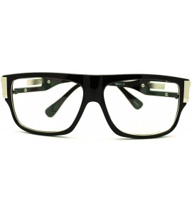 Rectangular Square Rectangular Clear Lens Glasses Flat Top Metal Plated Frame - Black Silver - CX11EDAWI59 $18.68