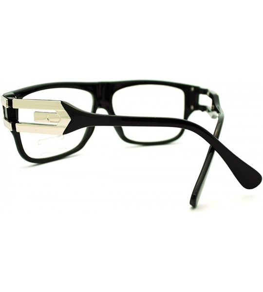 Rectangular Square Rectangular Clear Lens Glasses Flat Top Metal Plated Frame - Black Silver - CX11EDAWI59 $18.68