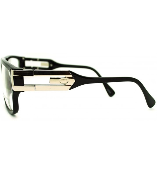 Rectangular Square Rectangular Clear Lens Glasses Flat Top Metal Plated Frame - Black Silver - CX11EDAWI59 $18.68