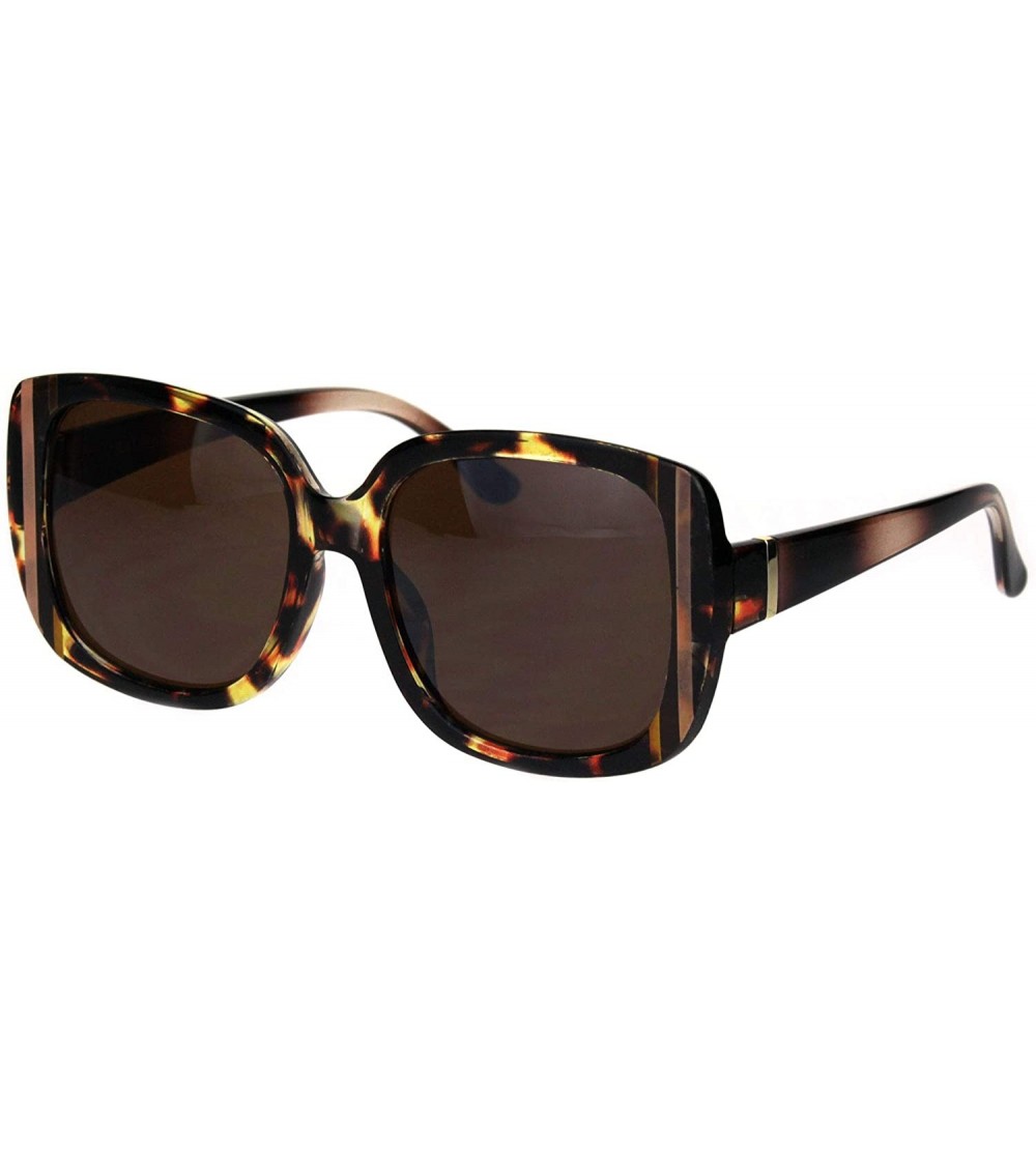 Rectangular Womens Mod Thick Rectangular Plastic Designer Fashion Sunglasses - Tortoise Solid Brown - CZ18IDRO46L $24.15