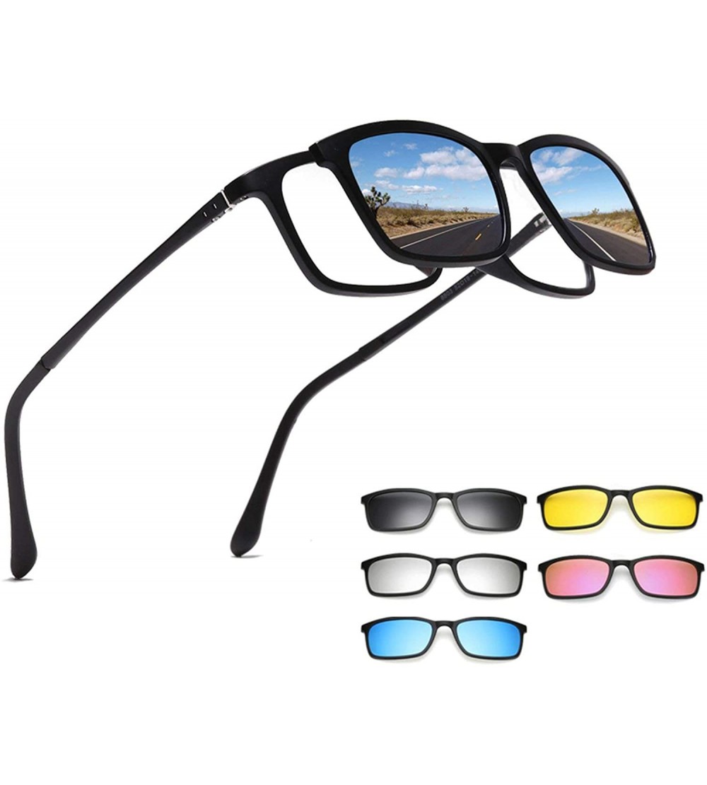 Rimless Polarized Sunglasses Men Women 5 In 1 Magnetic Clip On Glasses - Leopard Frame-12 - C318T932UZW $64.06