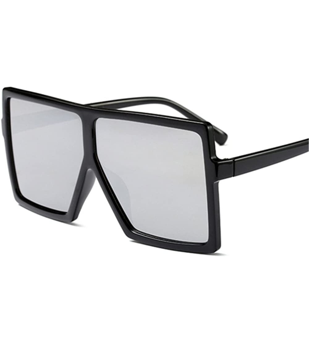 Square Designer Oversized Women Men Mirrored Sunglasses Hiphop Square Full Frame - Black Silver - C3188N8Y5SD $22.27