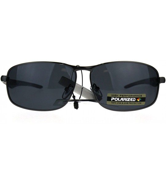 Rectangular Polarized Xloop Rectangular Metal Rim Warp Sport Mens Sunglasses - Gunmetal Black - CQ188HM5LWA $22.86