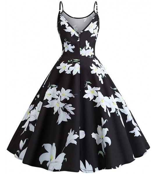 Wrap Remiel Women Floral PrintDress Knee Length Spaghetti Strap Sexy Party Beach Dress - Black - CR18OKGAC2X $25.88