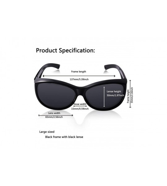 Cat Eye Polarized Oversized Sunglasses Wear over Prescription with Purple Frame for Women&Men - All Black - CO18I5MKN3X $34.99