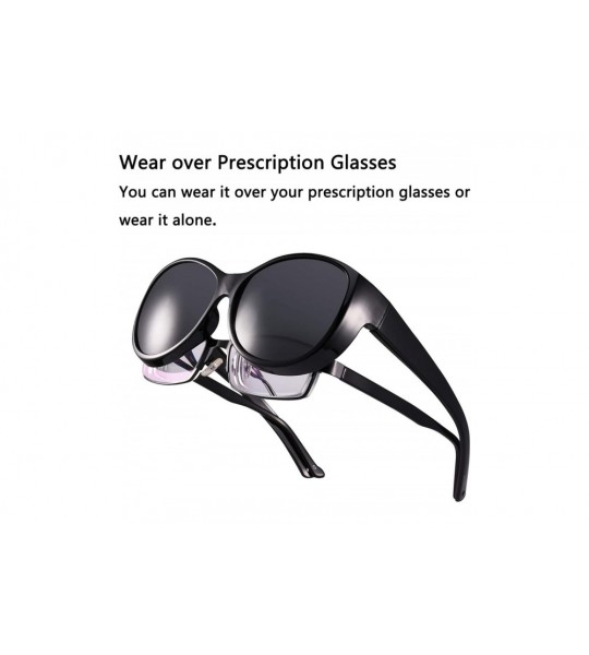 Cat Eye Polarized Oversized Sunglasses Wear over Prescription with Purple Frame for Women&Men - All Black - CO18I5MKN3X $34.99