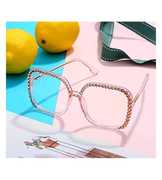 Oversized sunglasses women Brand designer oversize square sun glasses men luxury Diamond sunglasses clear lens - Pink - CK18A...