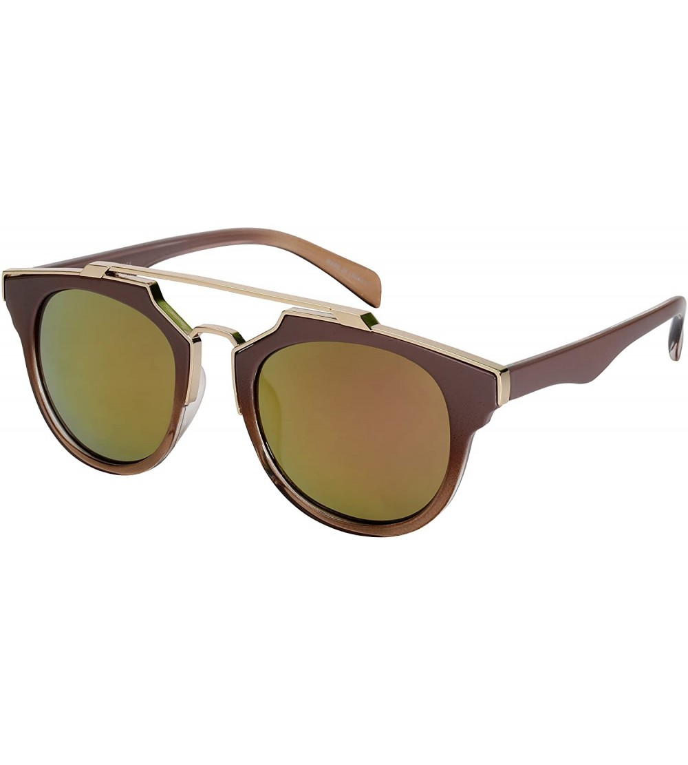 Aviator Double Cross Bar Sunglasses with Color Mirror Lens 32154MT-REV - Brown-clear Brown - C112I3OLNUR $19.94