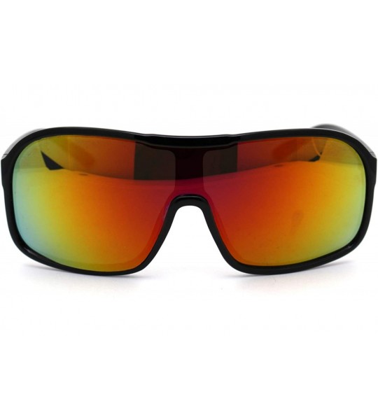 Oversized Mens 80s Oversize Shield Plastic Biker Style Sunglasses - Shiny Black Rusta Mirror - C018XL57U4C $18.75