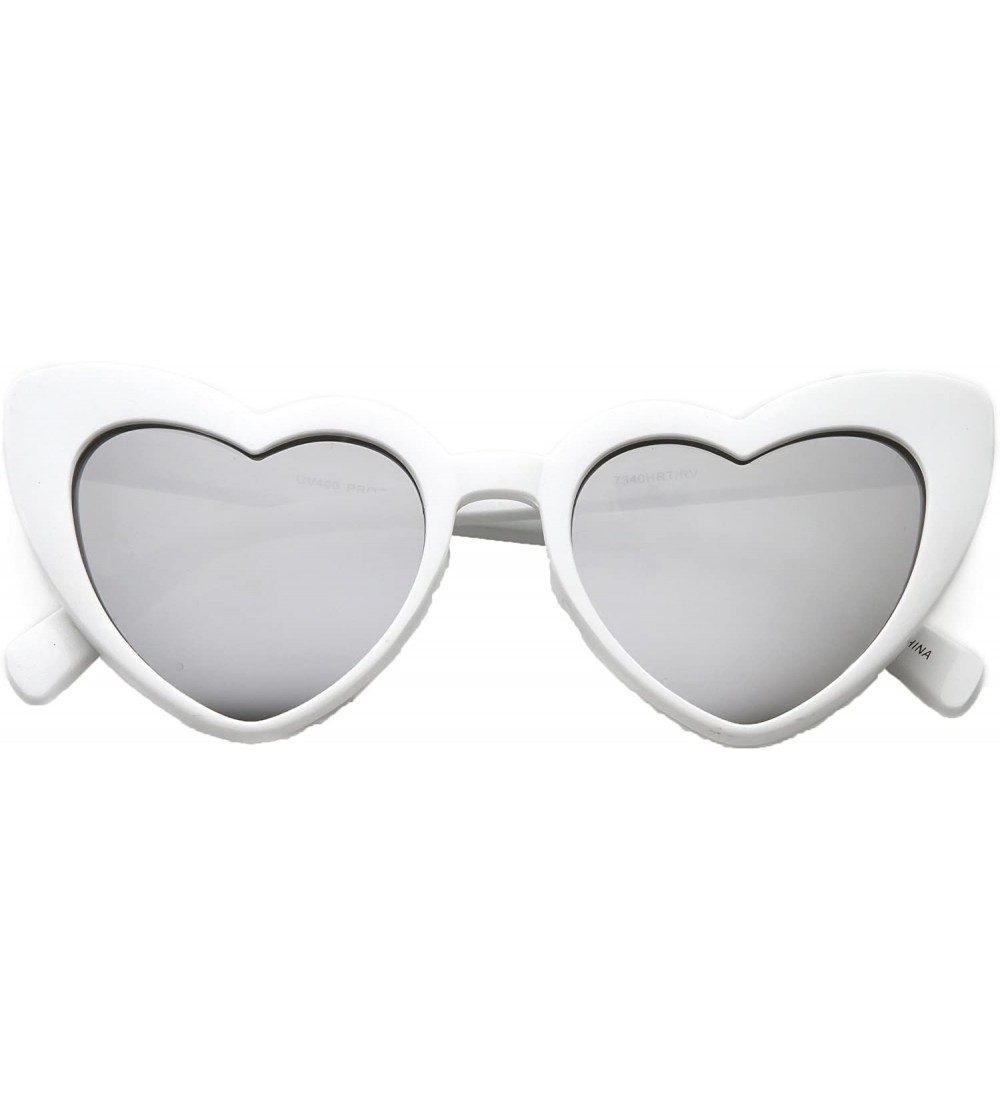 Cat Eye Fashion Culture Women's Lolita Heart Cat Eye Mirrored Sunglasses - White - CS18CNHE70A $26.25