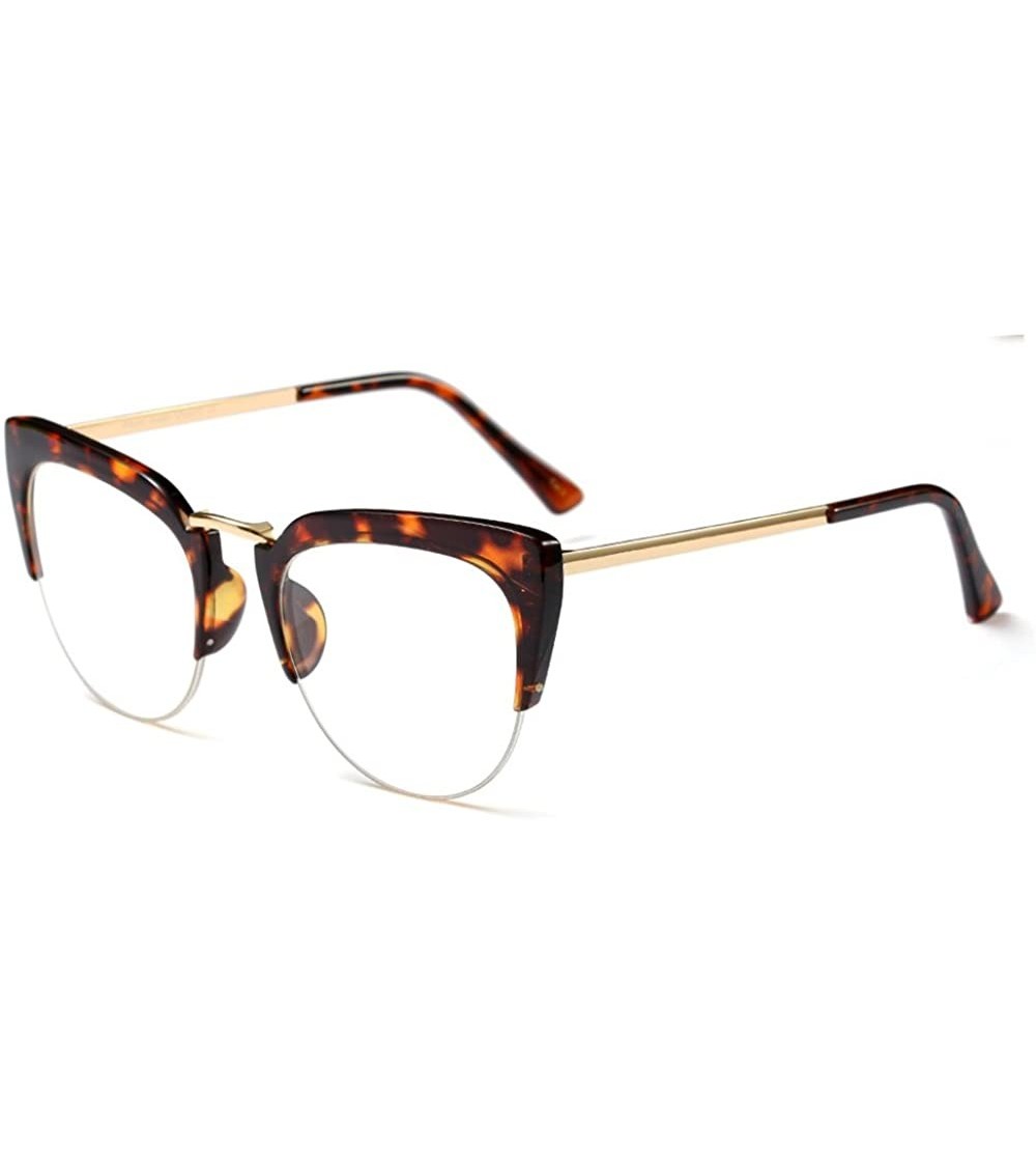 Rimless Transparent Half Frame Women Men Cat Sunglasses Brand Designer UV400 Oversized - Leopard Frame - CA188GAS09Z $23.55