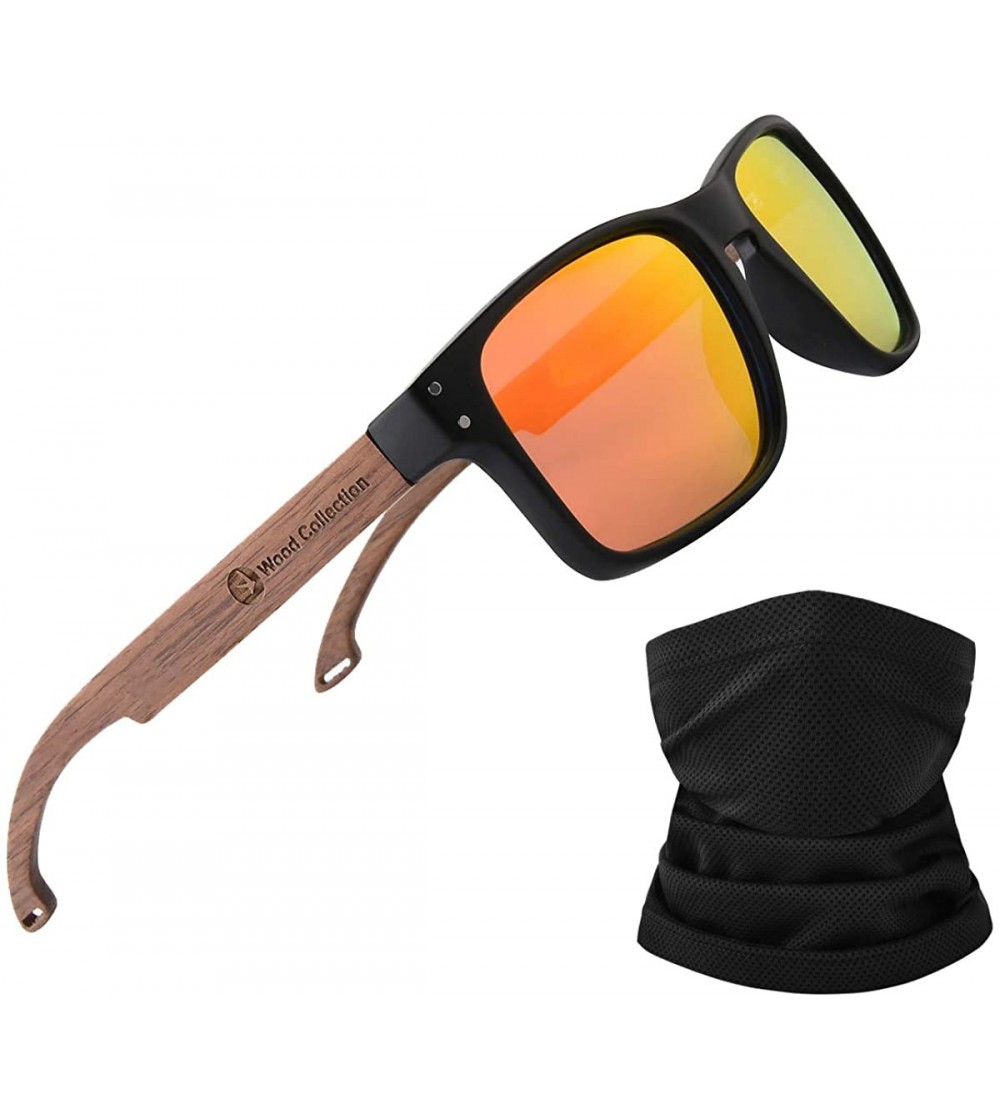 Wayfarer Sunglasses For Men With Polarized Lens Handmade Bamboo Sunglasses For Men&Women - D Walnut Orange - CV18W3D038Z $34.74