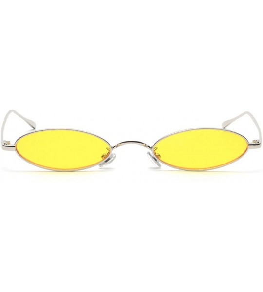 Round punk Small Oval Metal Frame Chic Clear Candy Color Lens Sunglasses - Silver-yellow - CG189HHSALZ $23.49