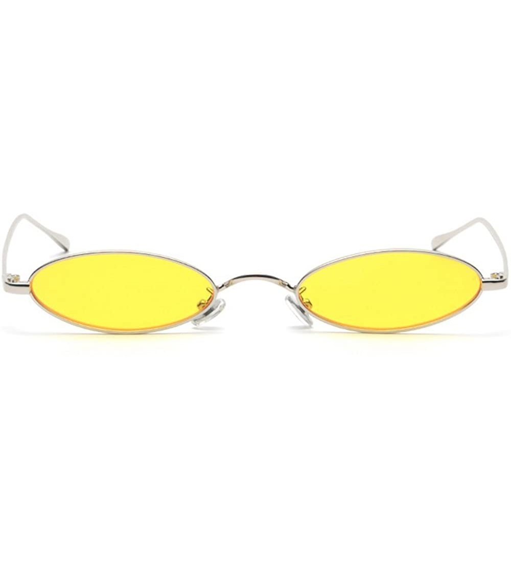 Round punk Small Oval Metal Frame Chic Clear Candy Color Lens Sunglasses - Silver-yellow - CG189HHSALZ $23.49