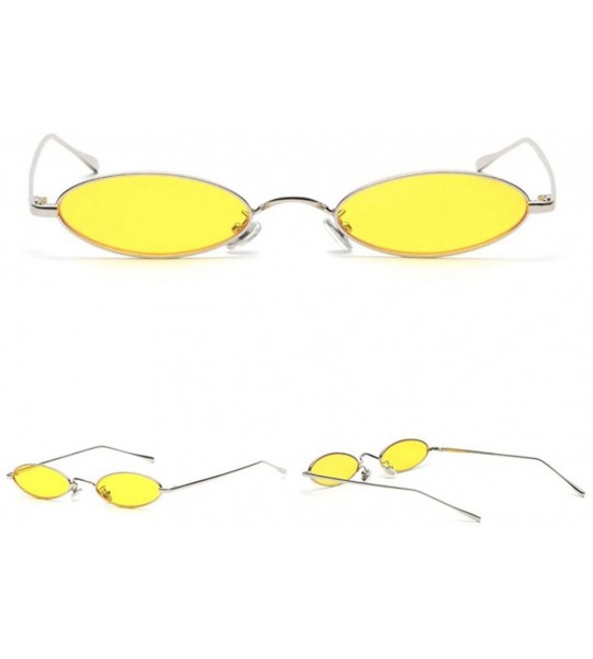 Round punk Small Oval Metal Frame Chic Clear Candy Color Lens Sunglasses - Silver-yellow - CG189HHSALZ $23.49