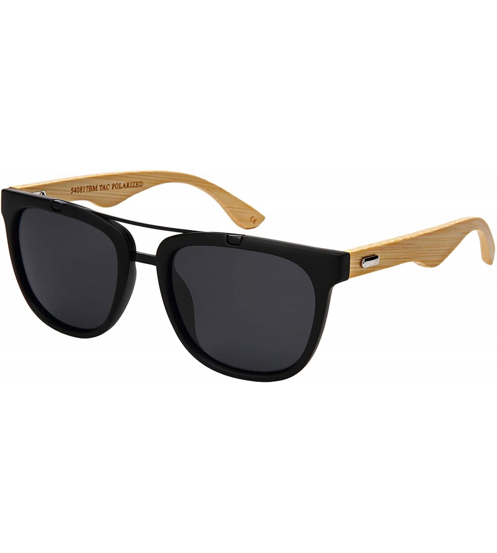 Aviator Polarized Wood Bamboo Square Aviator Sunglasses for Men Women with Double Crossbar 540817BM-P - CT18OIZLAUS $28.90