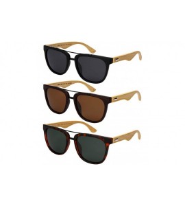 Aviator Polarized Wood Bamboo Square Aviator Sunglasses for Men Women with Double Crossbar 540817BM-P - CT18OIZLAUS $28.90