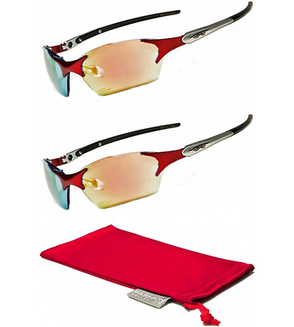 Rimless X Loop High Profile Runners Cycling Triathlon Sunglasses - 2 Pack Red - CI12BHT1YQ3 $23.20