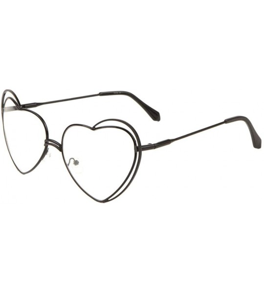 Butterfly Clear Heart Shape Lens Double Side Thin Rim Frame Sunglasses - Black - C41987HORR2 $27.24